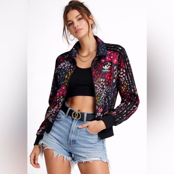 Adidas Originals Firebird floral Track Jacket Black Multi S Y2K Archive - Picture 2 of 11